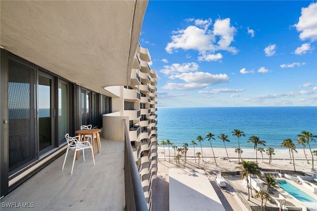 view of water feature with a beach view