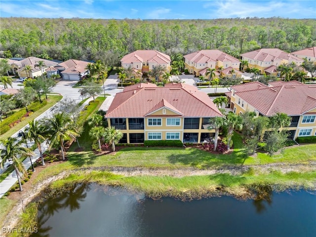 bird's eye view featuring a water view