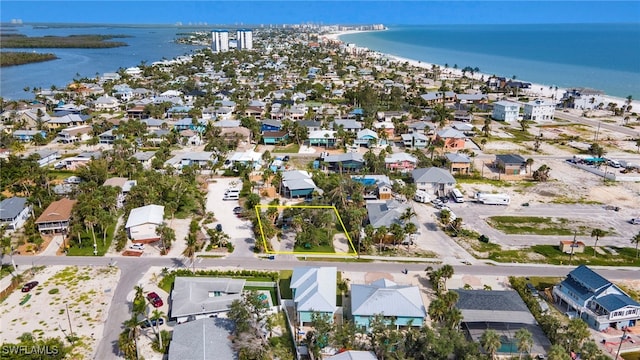 aerial view featuring a residential view and a water view