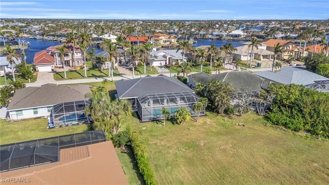 aerial view with a water view