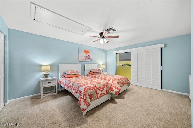 bedroom featuring carpet flooring and ceiling fan