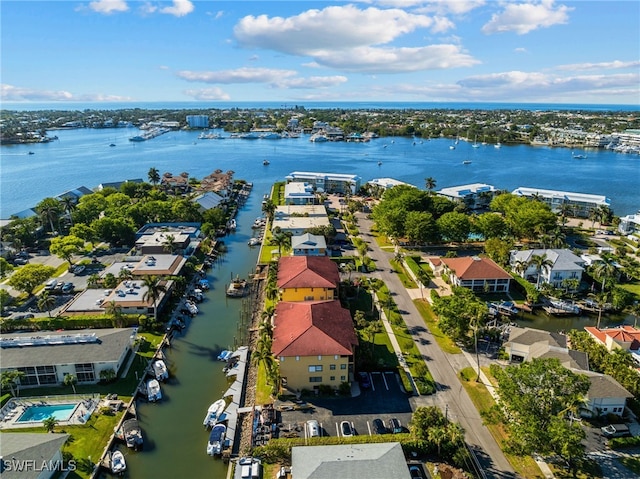 aerial view featuring a water view