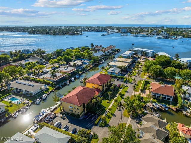 aerial view with a water view