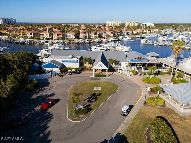 aerial view with a water view