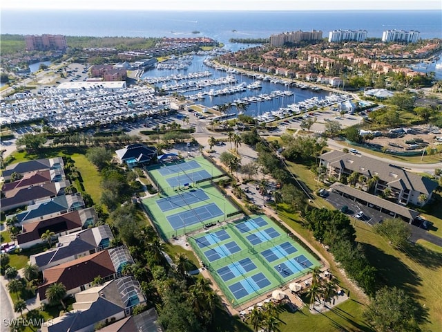 bird's eye view featuring a water view