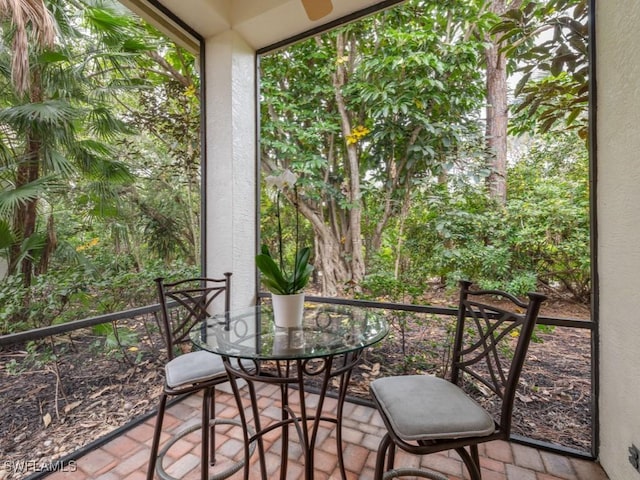 balcony with ceiling fan