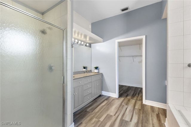 bathroom featuring vanity and walk in shower