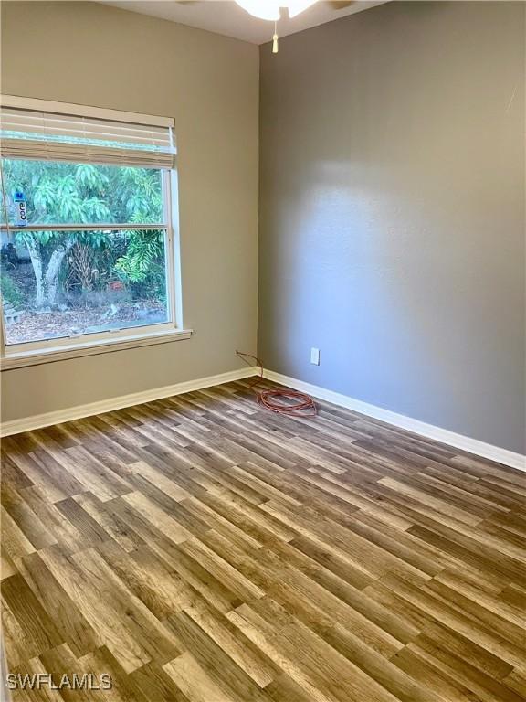 empty room featuring ceiling fan and wood-type flooring