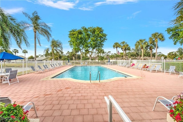 view of swimming pool with a patio area