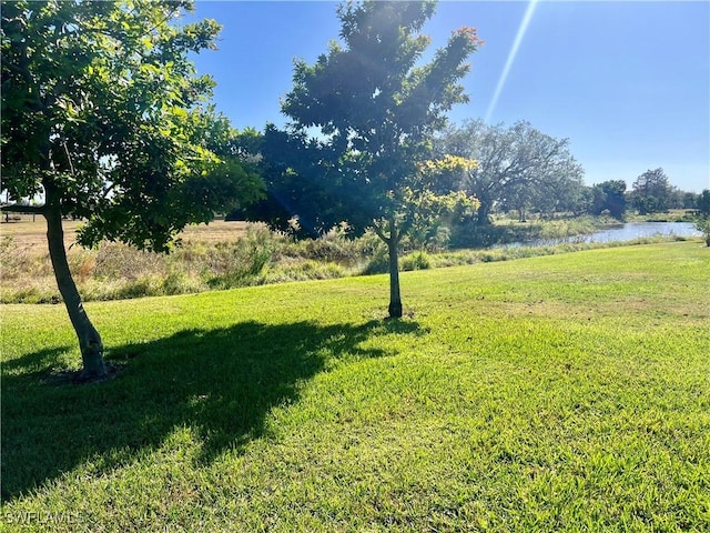 view of yard with a water view