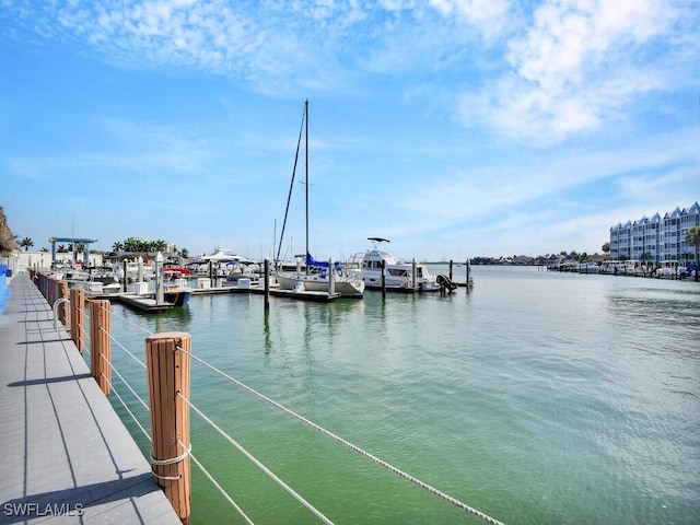 dock area featuring a water view