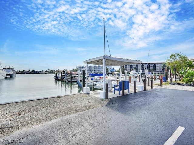 view of dock with a water view