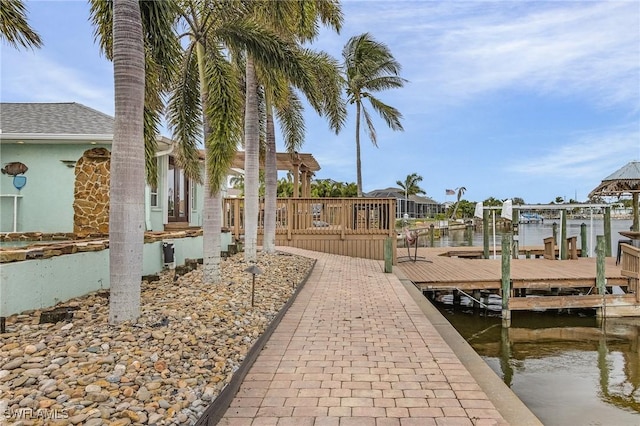 view of dock featuring a water view