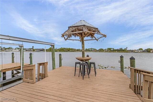 view of dock featuring a water view