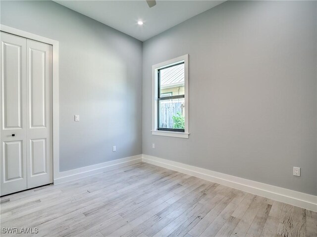 19871 Adams Rd, Fort Myers, FL 33908 - spare room featuring light wood-style flooring, baseboards, a ceiling fan, and recessed lighting