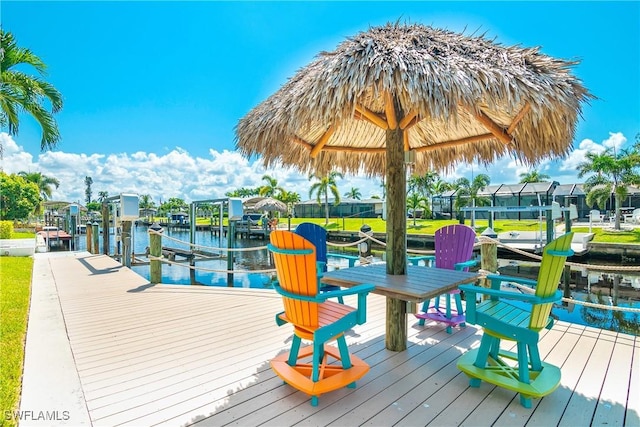 dock area with a water view