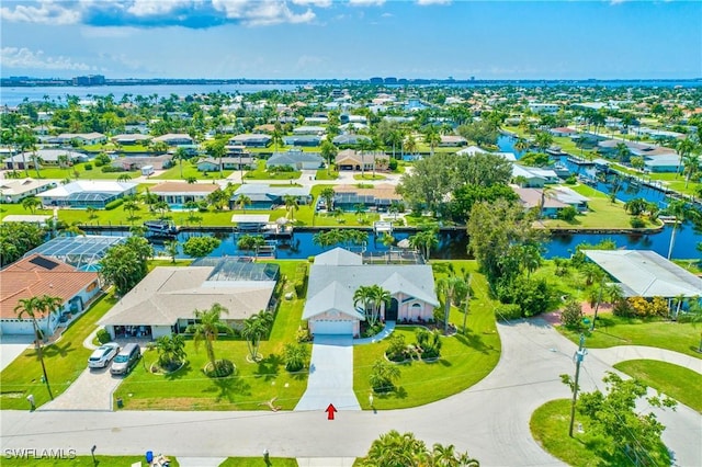 aerial view with a water view