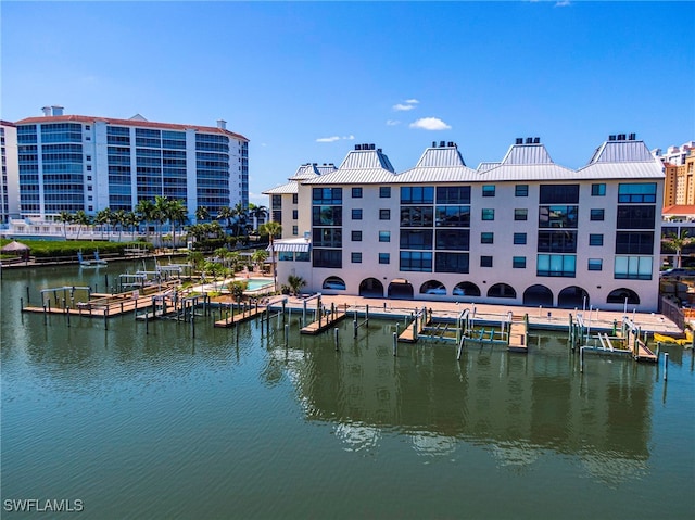 view of water feature featuring a dock