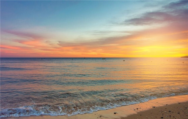 property view of water featuring a beach view