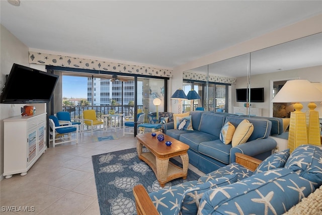 view of tiled living room