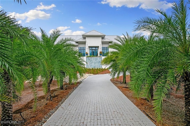 surrounding community featuring decorative driveway