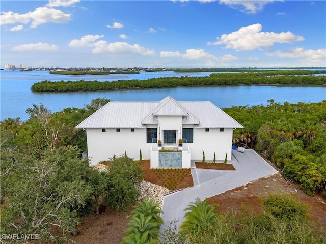 exterior space featuring a water view