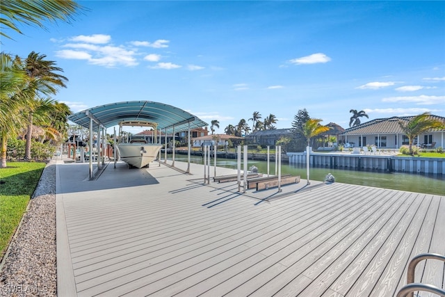 dock area with a water view