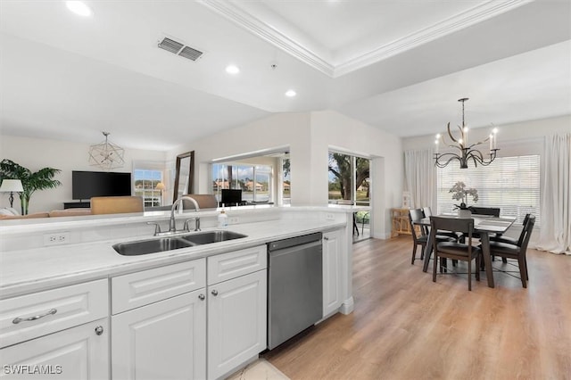 kitchen with white cabinets, dishwasher, plenty of natural light, and sink