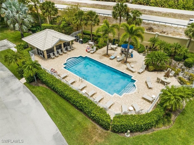 view of swimming pool with a patio area