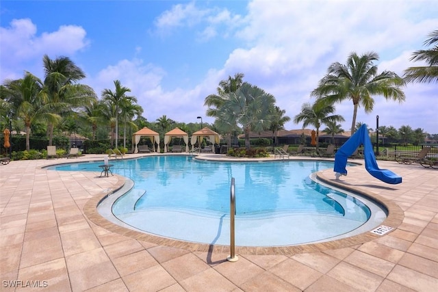 view of pool featuring a patio