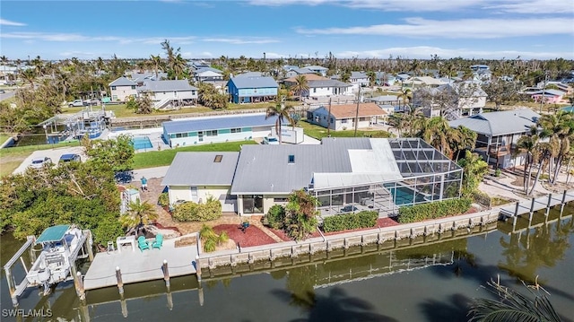 aerial view with a water view