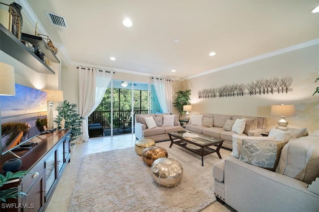 6502 Monterey Pt Unit 202, Naples, FL 34105 - tiled living area with ornamental molding and recessed lighting