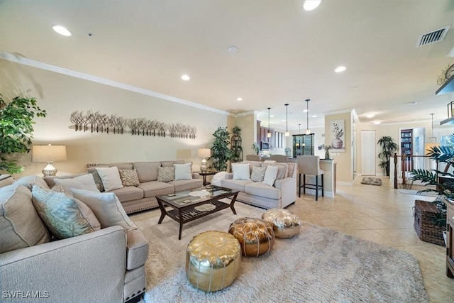 6502 Monterey Pt Unit 202, Naples, FL 34105 - living area featuring ornamental molding, recessed lighting, and light tile patterned floors