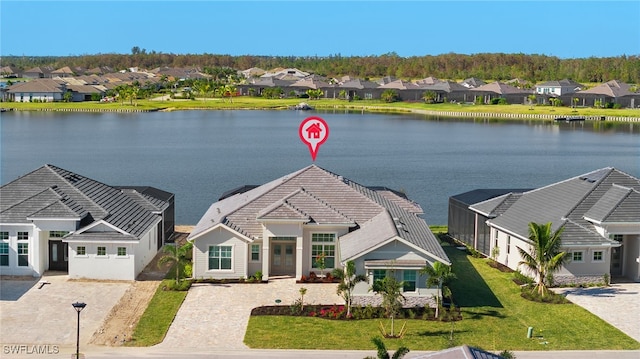 bird's eye view featuring a water view