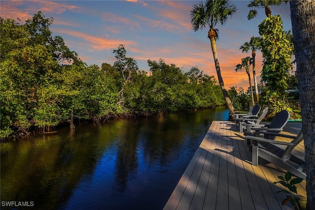 view of dock with a water view