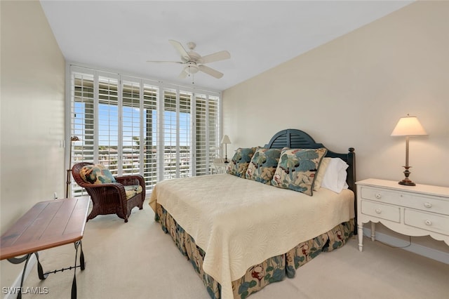 bedroom featuring carpet flooring and ceiling fan