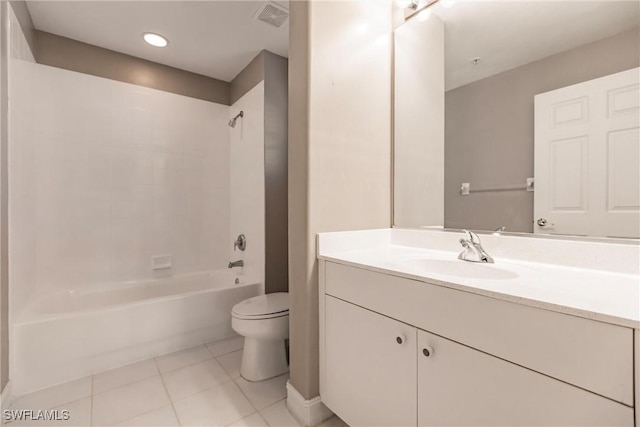 full bathroom with tile patterned flooring, vanity, toilet, and bathing tub / shower combination