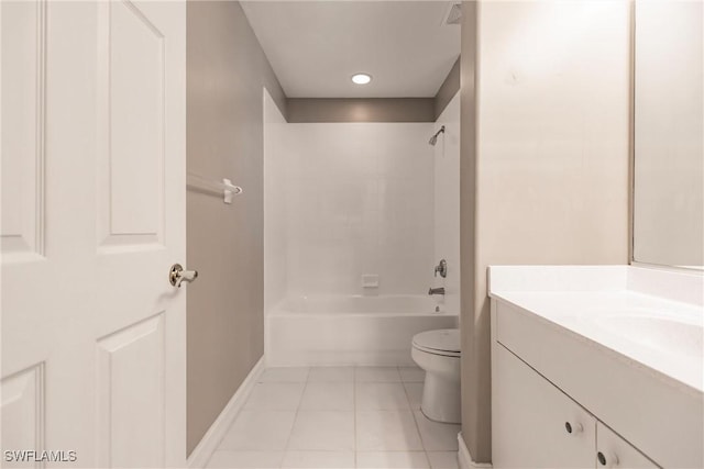 full bathroom featuring tile patterned floors, shower / washtub combination, vanity, and toilet