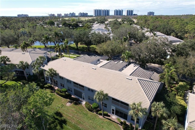 aerial view featuring a water view