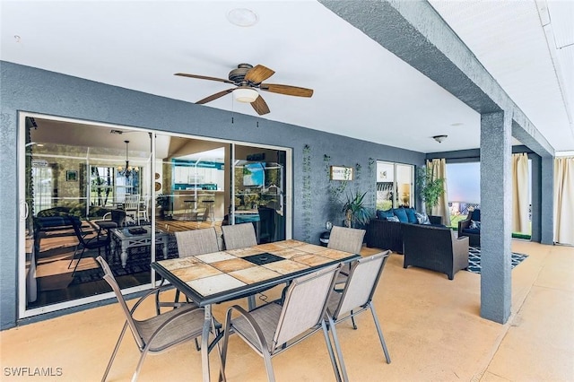 dining room with ceiling fan