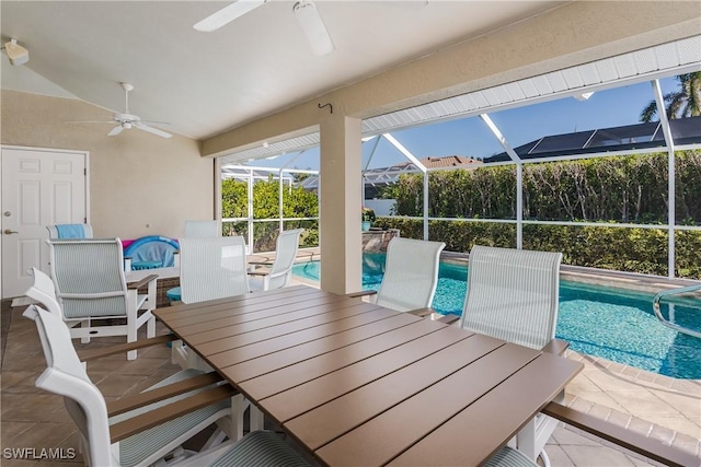 exterior space featuring ceiling fan