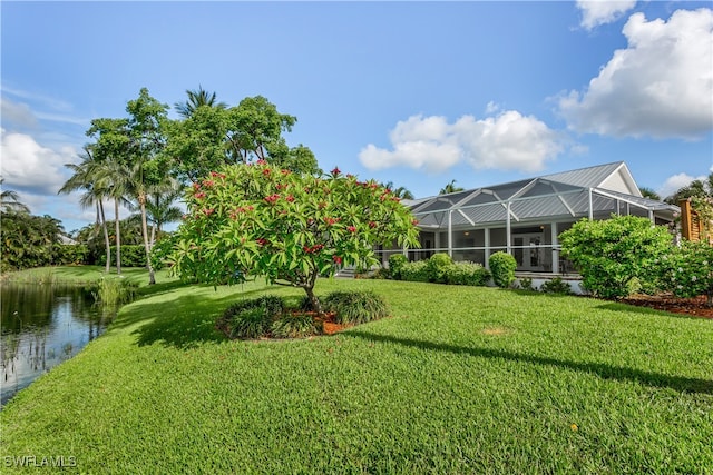 view of yard with a lanai