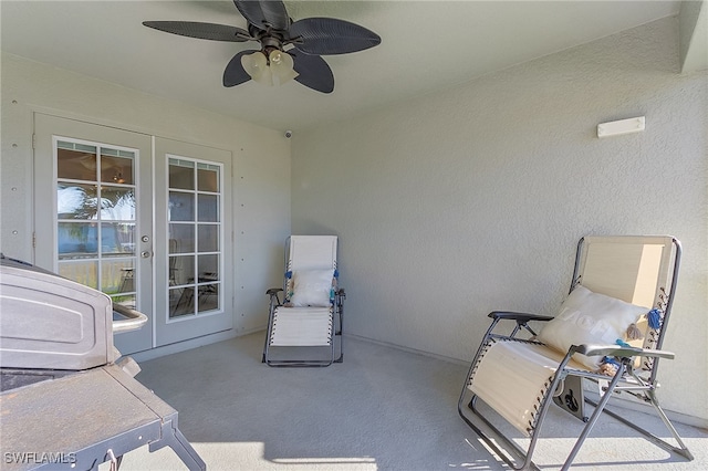 view of patio / terrace with french doors and ceiling fan