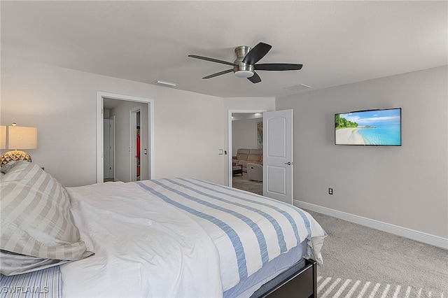 bedroom featuring carpet flooring and ceiling fan