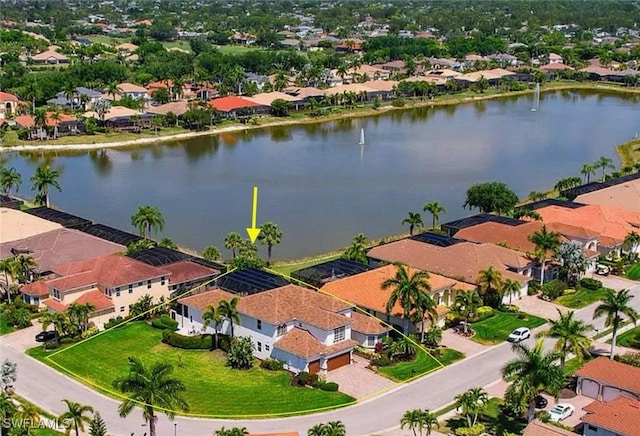 aerial view with a water view