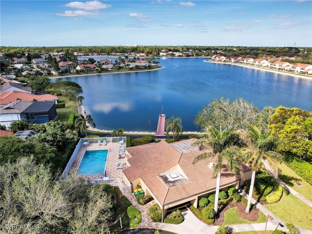 aerial view with a water view