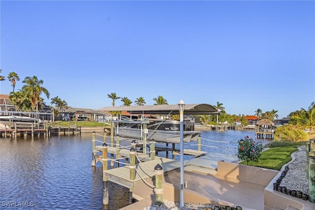 dock area featuring a water view