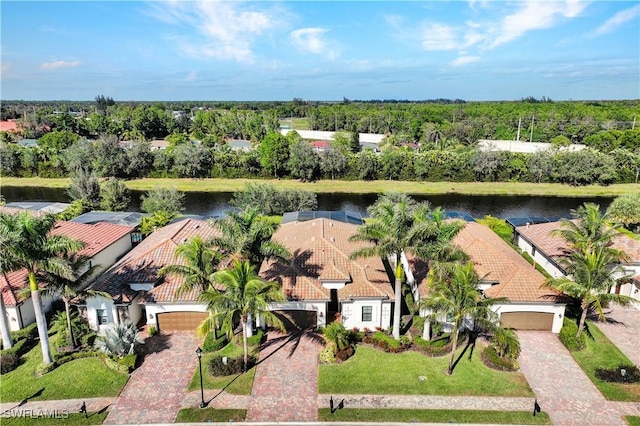 bird's eye view featuring a water view