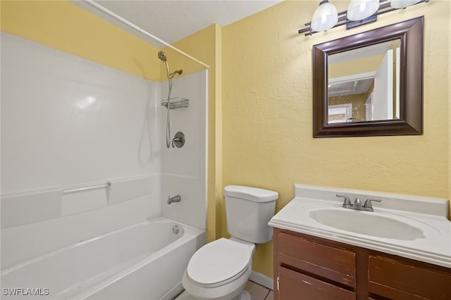 full bathroom featuring shower / tub combination, vanity, and toilet