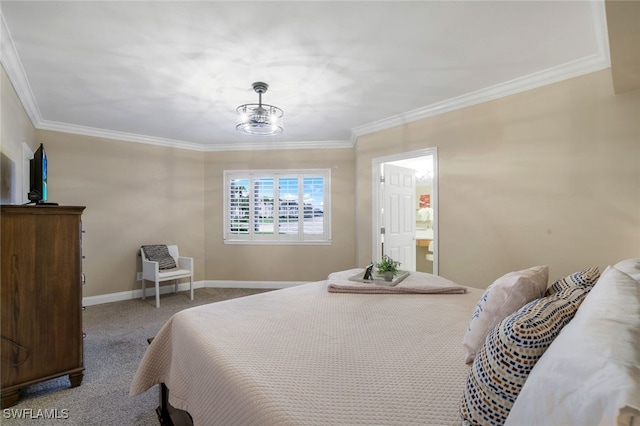 bedroom featuring carpet flooring and ornamental molding